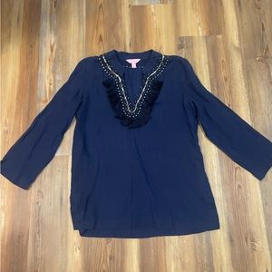 Lilly Pulitzer Navy Linen Top
